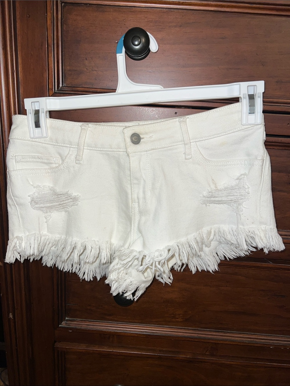 Hollister White Frayed Hem Denim Shorts